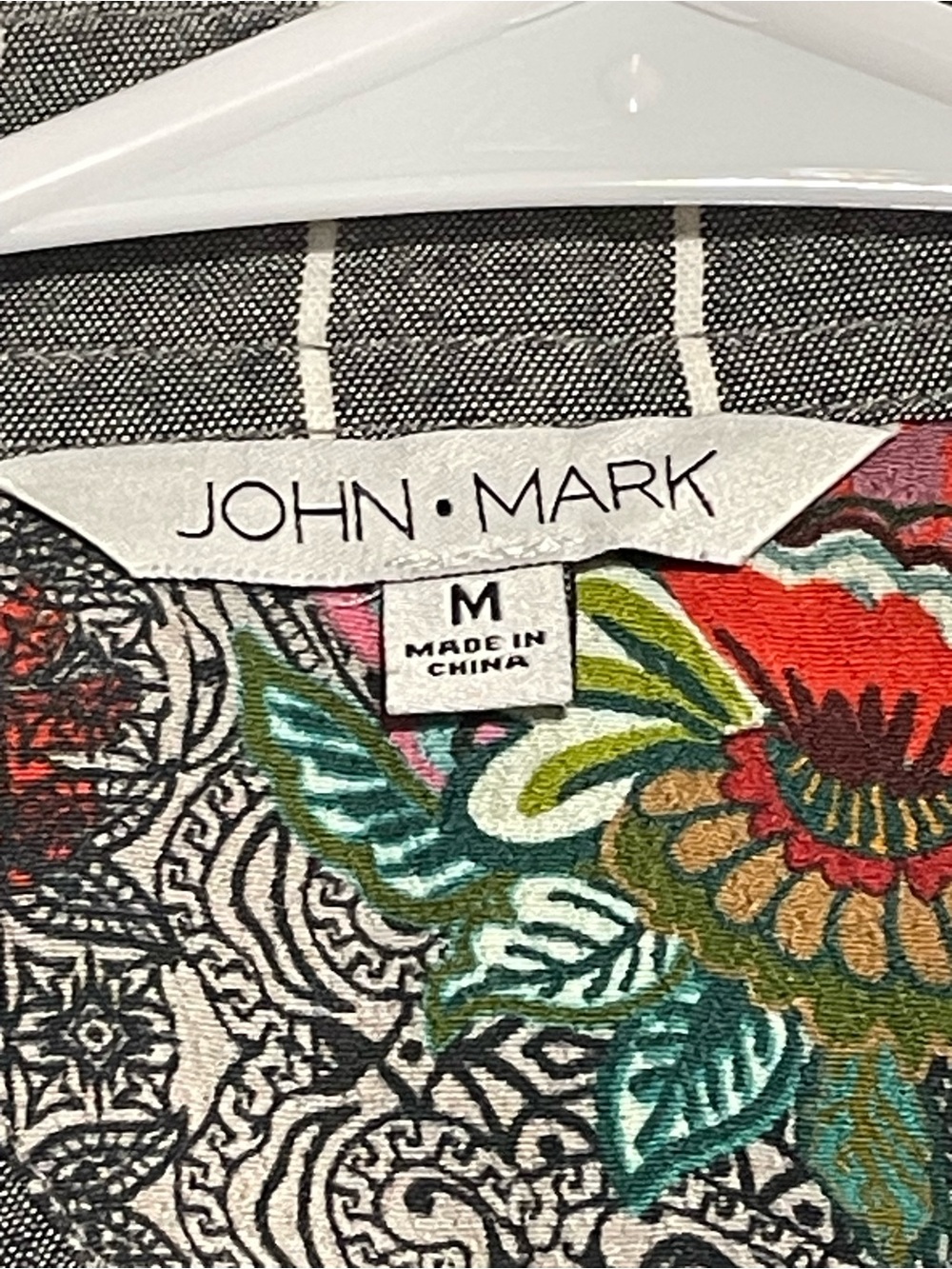 John Mark Boho Chic Gray White Pinstripe Tunic Floral Patchwork Accents Sz M - Picture 8 of 12